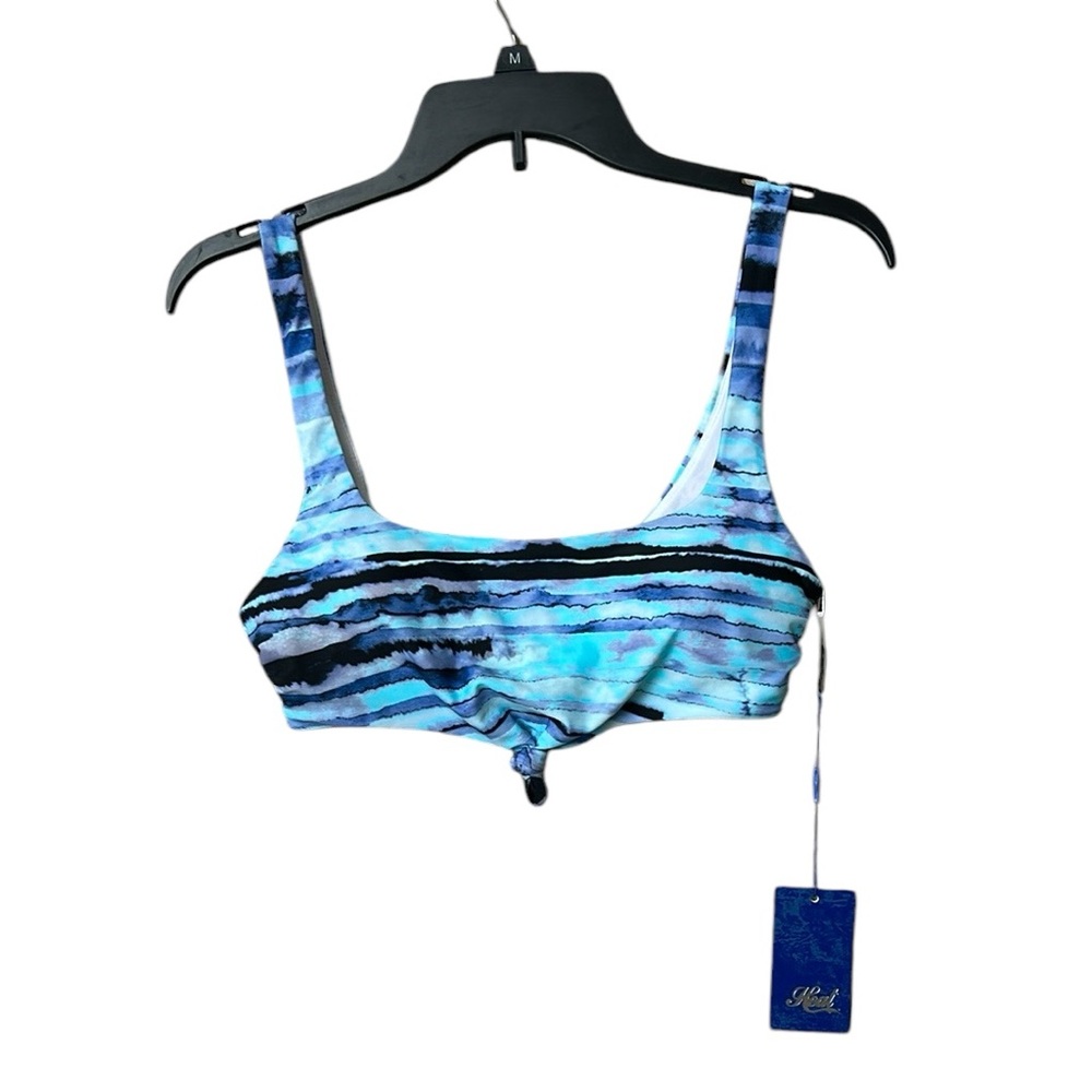 NWT Heat Swimwear‎ Surf Check Contemporary Knotted Front Bralette Blue/White S